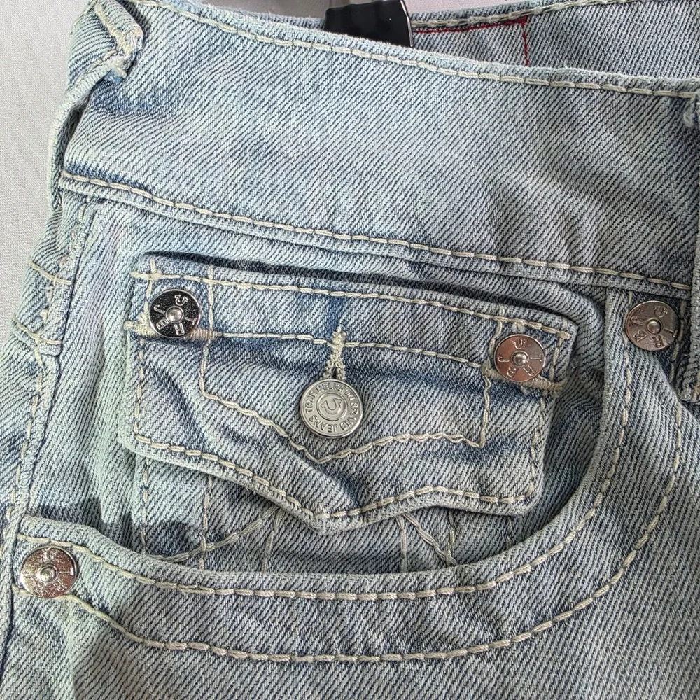 True Religion Ricky Relaxed Straight Light Wash Denim Jeans Mens 31x33